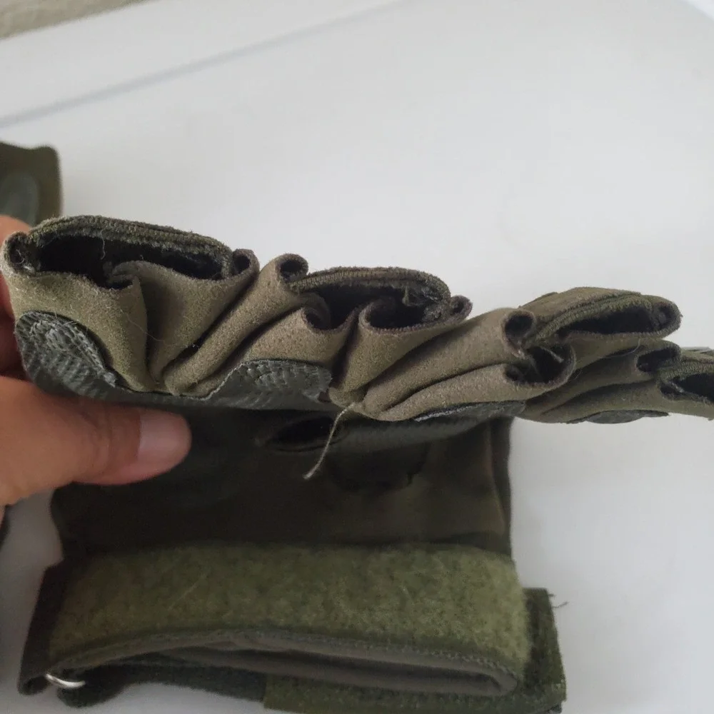 Tactical Fingerless Gloves Olive Green Hard Knuckle Military Style Half Finger - Picture 11 of 11